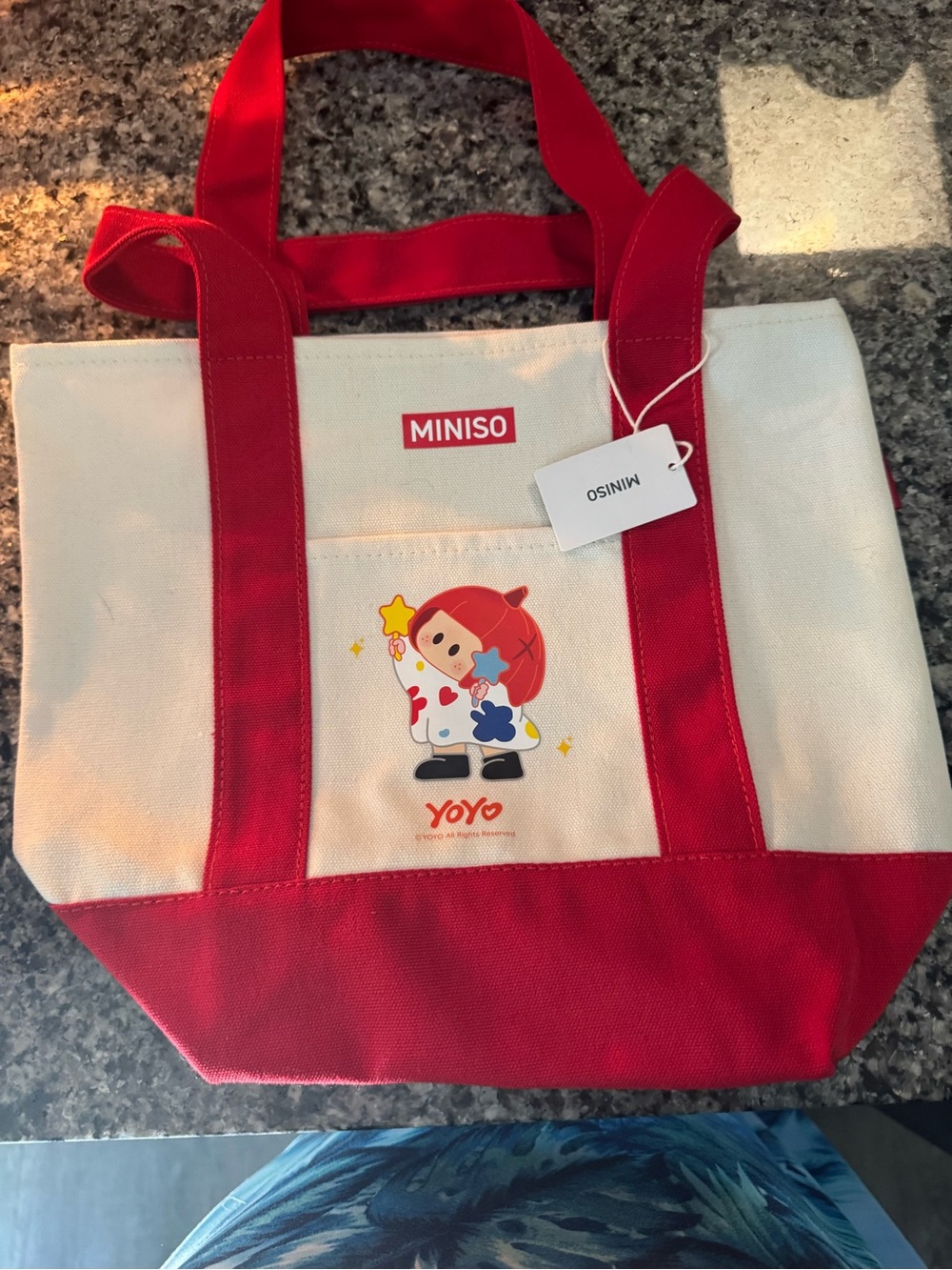 MINISO Red & Canvas Tote Bag with Yoyo Character Print